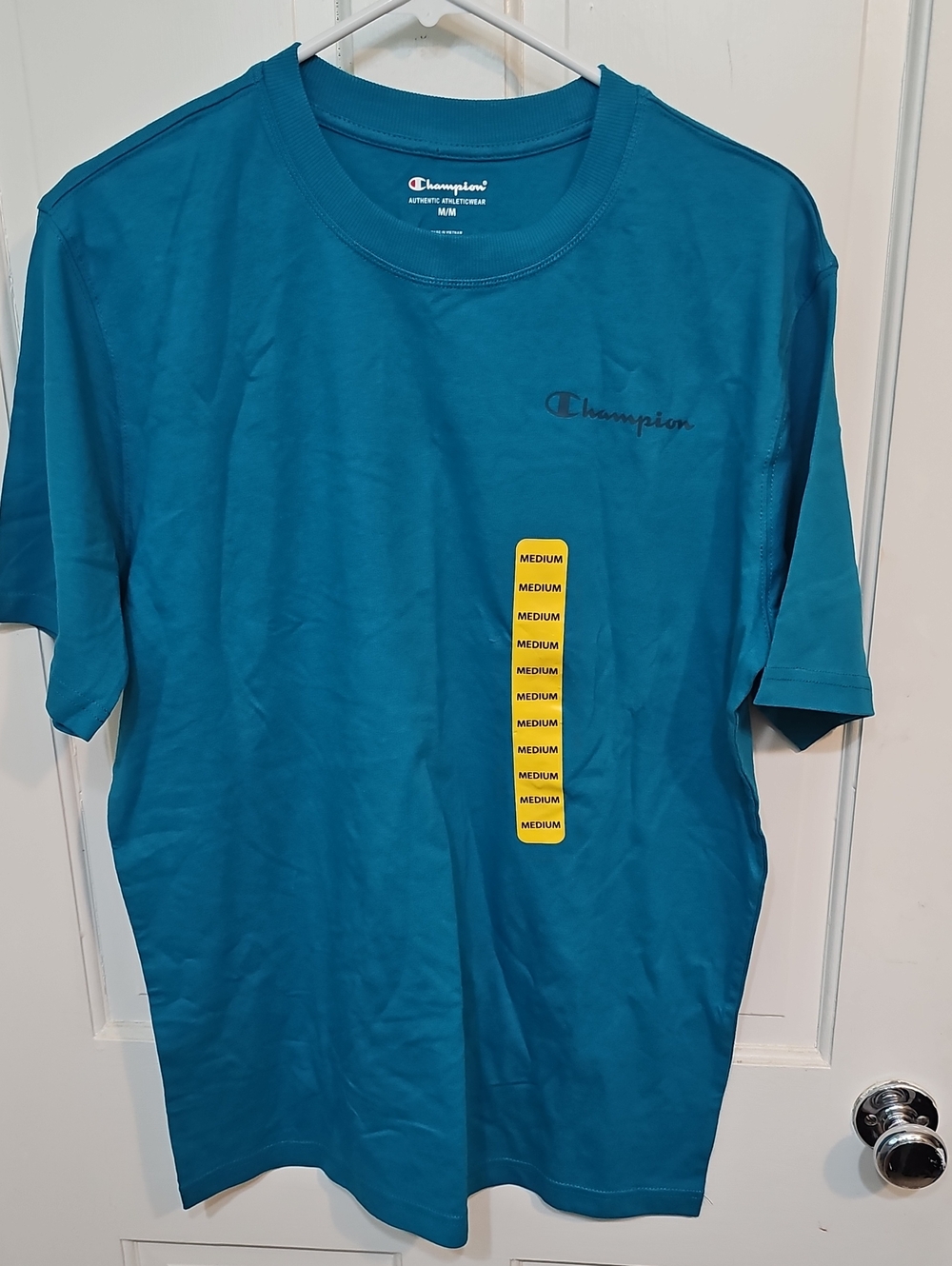 Champion Men’s Teal Short-Sleeve Crewneck T-Shirt with Logo